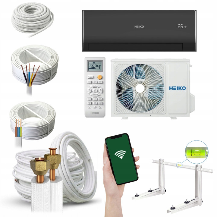 Klimatyzator Heiko Rosa Black 4,8 kW WiFi R32 Zestaw 7mb