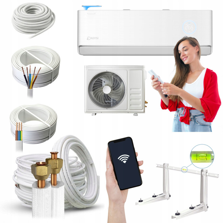 Klimatyzator do domu Konsi Wendu 2,7kW WiFi A+++ Klimatyzacja Zestaw 6mb