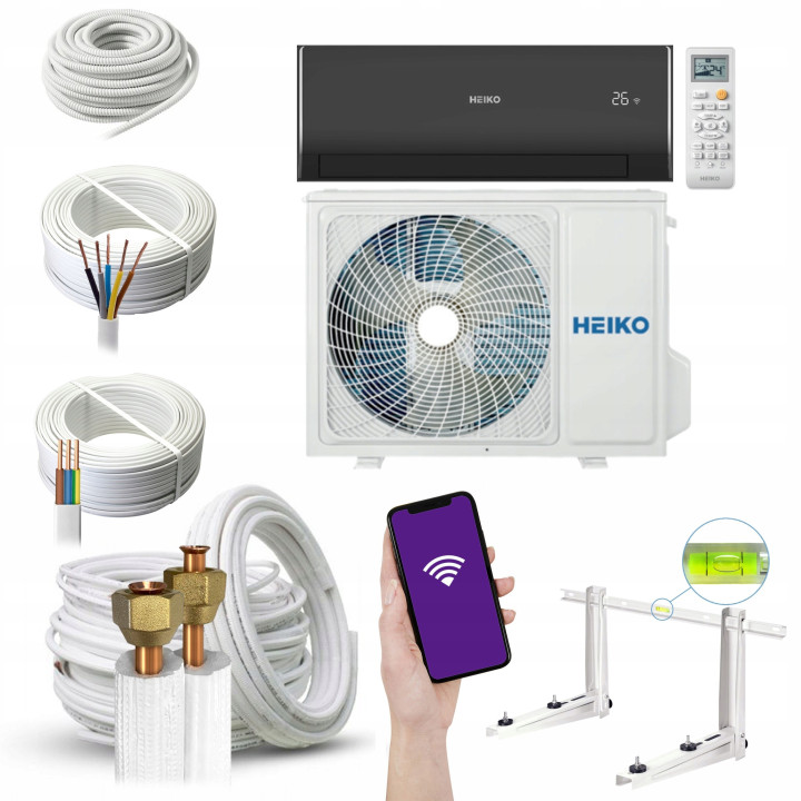Klimatyzator Heiko Rosa Black 3,2 kW WiFi R32 Zestaw 6mb