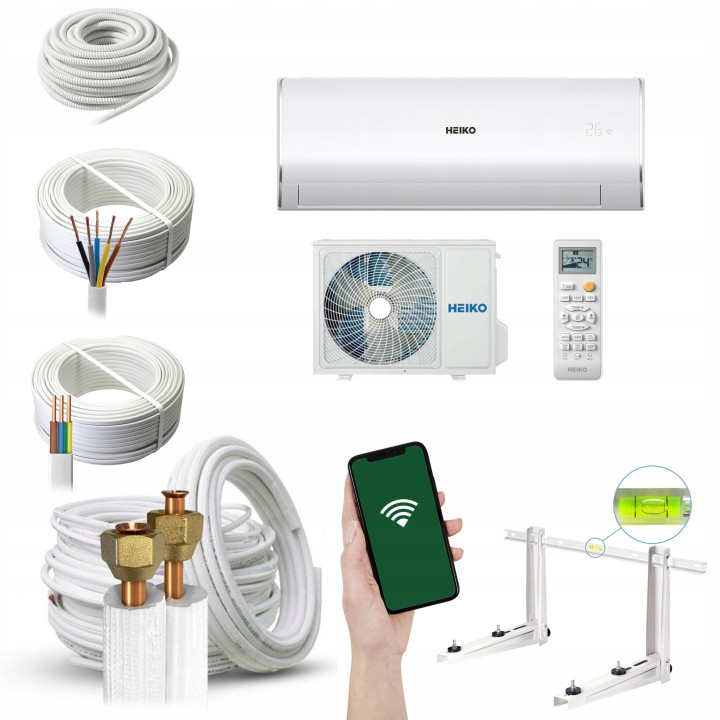 Klimatyzator ścienny Heiko Rosa White 3,2 kW WiFi R32 Zestaw 3mb