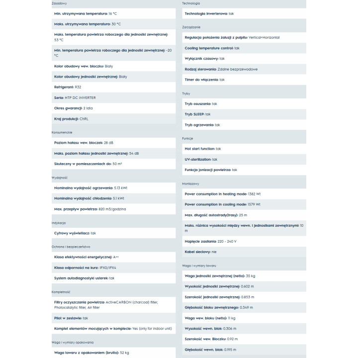 Klimatyzator Electrolux HTP 5kW EACS/I-18HTP/HC/N8 Ogrzewanie Zestaw 7mb