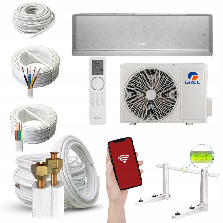 Klimatyzator domowy Gree Airy Silver 5,3kW WiFi Grzanie Zestaw 4mb