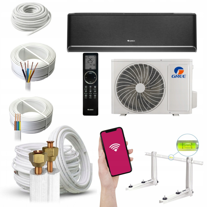 Klimatyzator domowy Gree Airy Dark 5,3kW WiFi Grzanie Zestaw 3mb