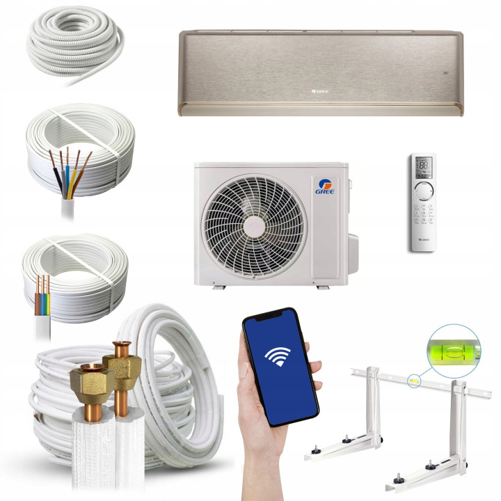 Klimatyzator ścienny Gree Airy ZŁOTY 3,5kW WiFi Grzanie Zestaw 5mb