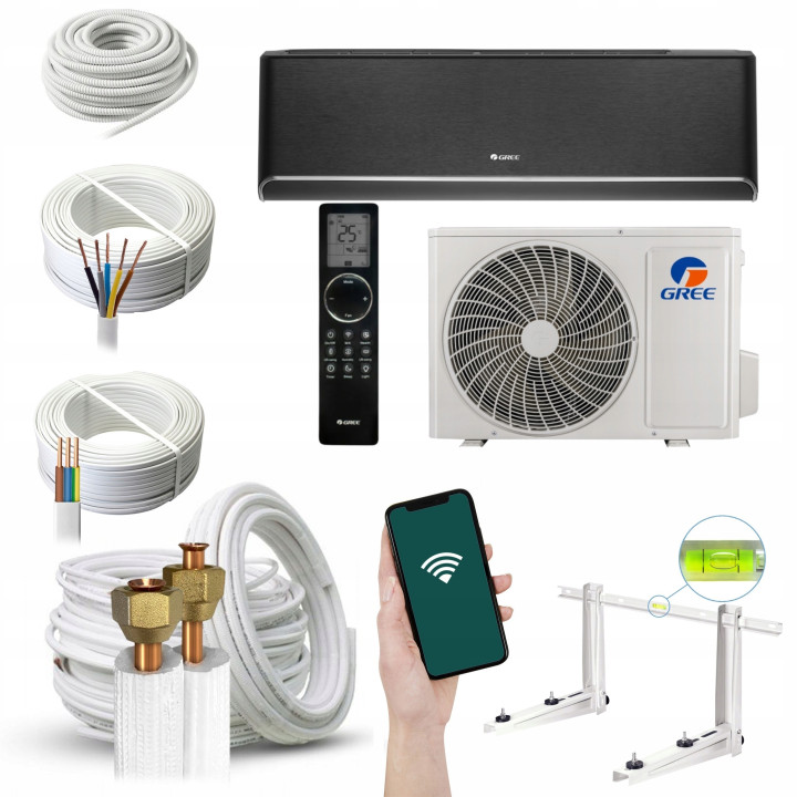 Klimatyzator domowy Gree Airy Dark 2,7kW WiFi Grzanie Zestaw 5mb