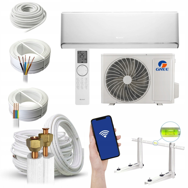 Klimatyzator domowy Gree Airy White 2,6kW WiFi Grzanie Zestaw 3mb