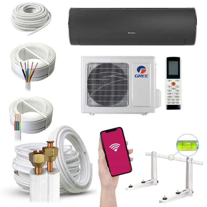 KLIMATYZACJA ścienna GREE Fairy Dark 3,5kW WiFi wydajny auto Zestaw 5mb