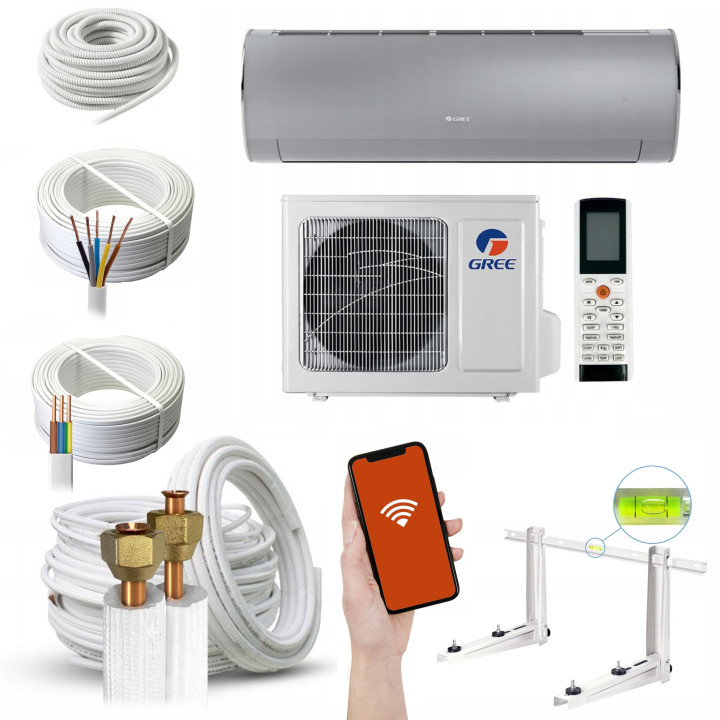 KLIMATYZACJA ścienna GREE Fairy Silver 2,7kW WiFi Mocny Zestaw 5mb