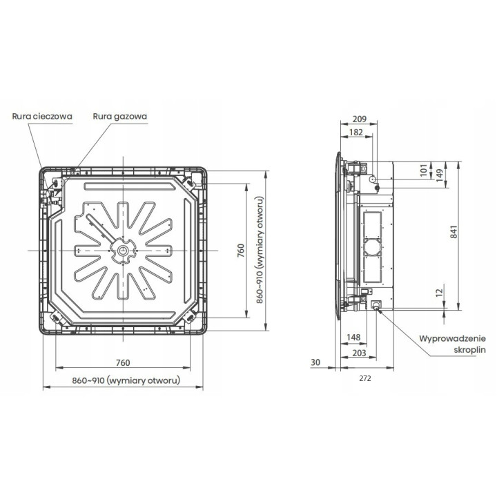 Klimatyzator kasetonowy Hisense AUC105UR4RKKC7 10kW Zestaw 6mb