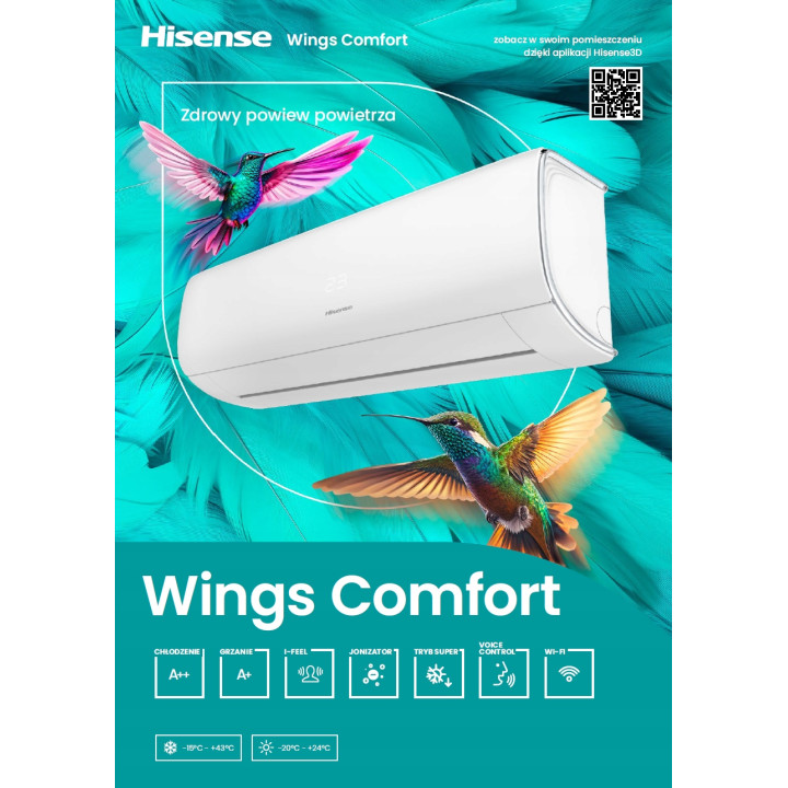 Klimatyzator ścienny Hisense Wings Comfort 5 kW WiFi KB50XS1G Zestaw 4mb