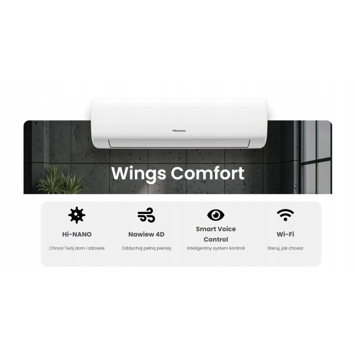 Klimatyzator ścienny Hisense Wings Comfort 3,2 kW WiFi Zestaw 7mb