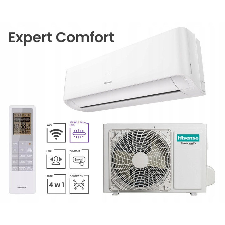 Klimatyzator ścienny Hisense Expert Comfort 3,5 kW z WiFi, Zestaw 6mb