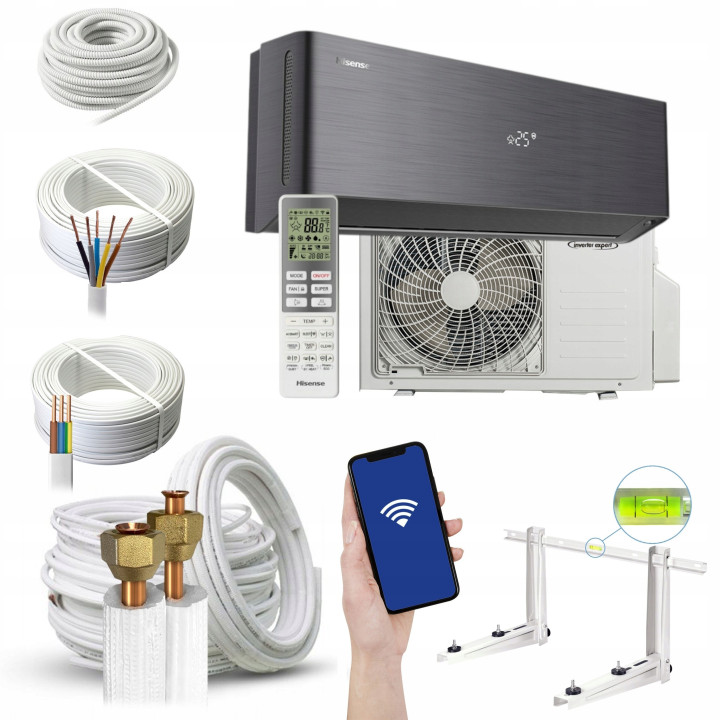 Klimatyzator Hisense 3,5 kW Energy Pro X z WiFi i EEV czarny, Zestaw 4mb