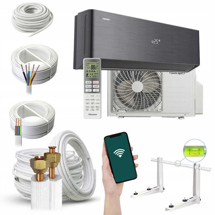Klimatyzator Hisense Energy Pro X 2,6 kW z WiFi i EEV czarny, Zestaw 7mb