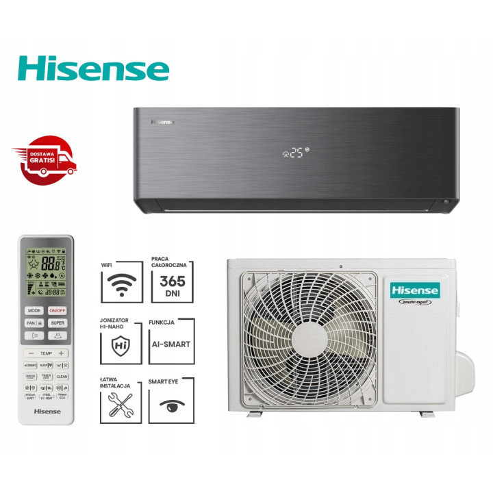 Klimatyzator Hisense Energy Pro X 2,6 kW z WiFi i EEV czarny, Zestaw 7mb