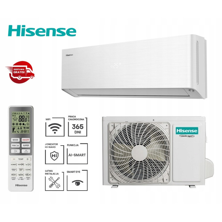 Klimatyzator z grzaniem Hisense 2,6 kW Energy Pro X z WiFi i Zestaw 6mb