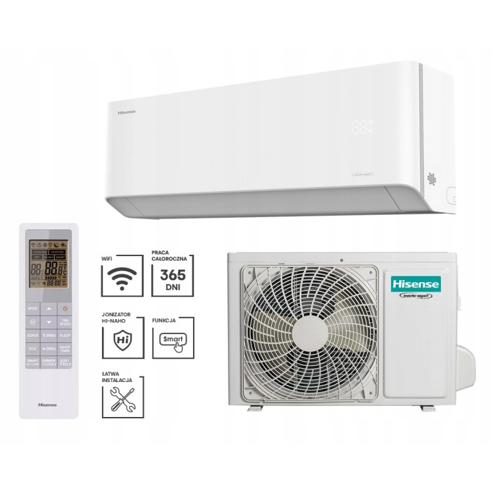 Klimatyzator ścienny z grzaniem Hisense Unipure 3,5 kW z WiFi Zestaw 4mb