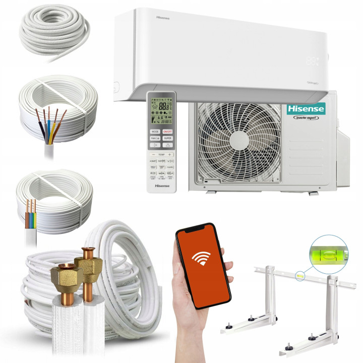 Klimatyzator ścienny z grzaniem Hisense Unipure 2,6 kW z WiFi Zestaw 7mb