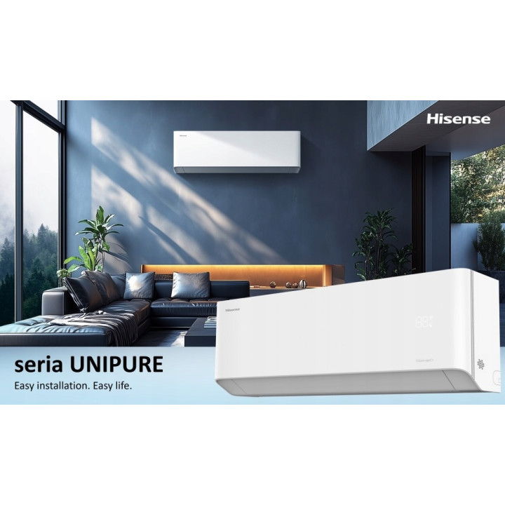 Klimatyzator ścienny z grzaniem Hisense Unipure 2,6 kW z WiFi Zestaw 7mb