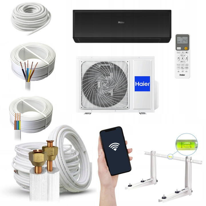 Klimatyzator ścienny Haier Revive Plus Black Shine 2,7 kW WiFi Zestaw 6mb