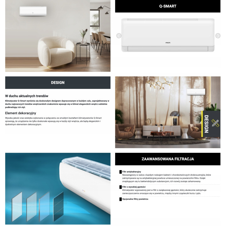 KLIMATYZATOR ŚCIENNY AUX Q-SMART PLUS II 7,3 kW Wi-Fi UV Zestaw 5mb
