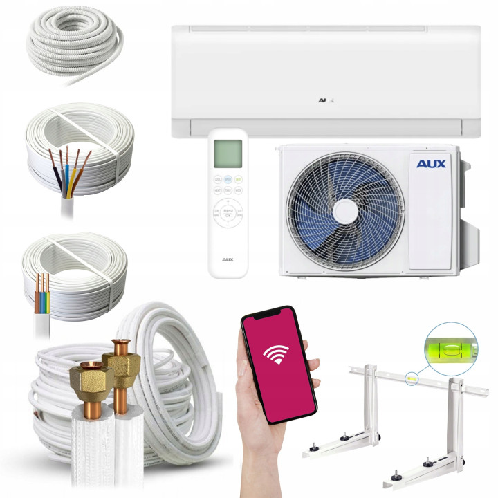 KLIMATYZATOR ŚCIENNY AUX Q-SMART PLUS II 3,5 kW Wi-Fi UV Zestaw 5mb