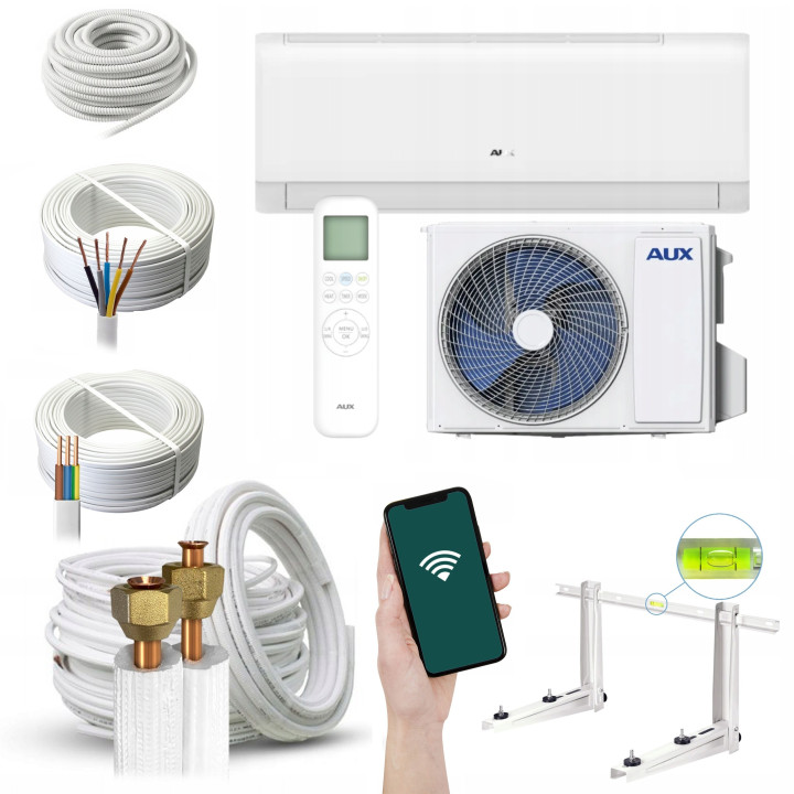 KLIMATYZATOR ŚCIENNY AUX Q-SMART PLUS II 2,7 kW WiFi GRZANIE Zestaw 3mb