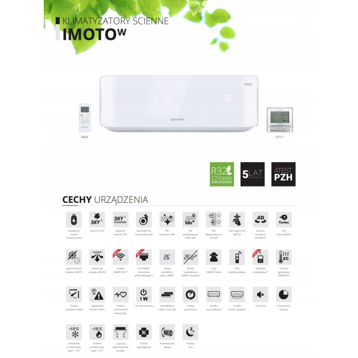 Klimatyzator ROTENSO Imoto 5,3kW WiFi Pilot Klimatyzacja Grzanie Zestaw 5mb