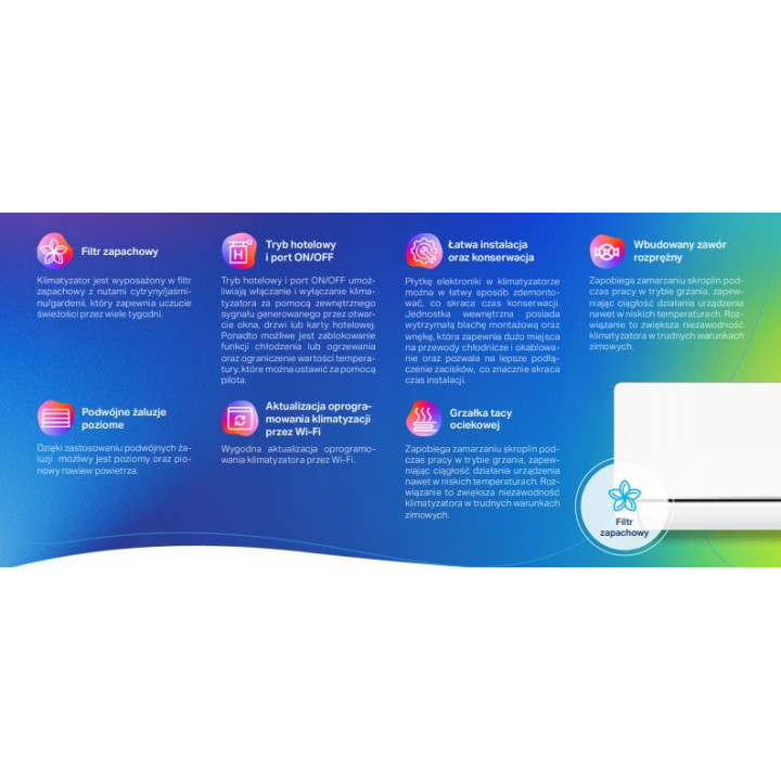 Klimatyzator ścienny Kaisai ART White 2,7kW, oszczędny, filtr Zestaw 3mb