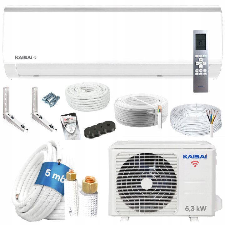Klimatyzator ścienny KAISAI Fly 5,3kW WiFi HEPA Grzanie Zestaw 7mb