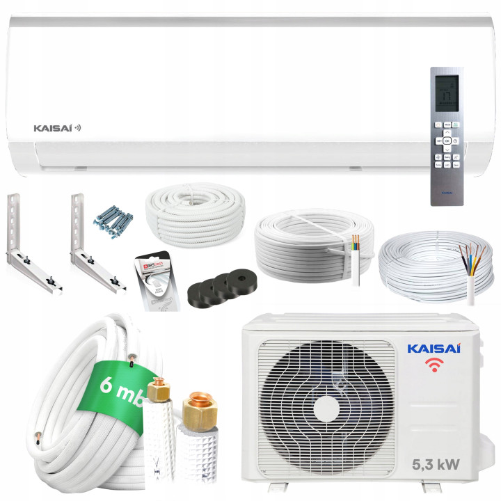 Klimatyzator ścienny KAISAI Fly 5,3kW WiFi HEPA Grzanie Zestaw 6mb