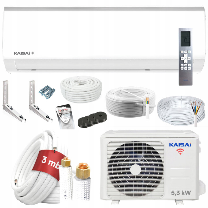 Klimatyzator ścienny KAISAI Fly 5,3kW WiFi HEPA Grzanie Zestaw 3mb
