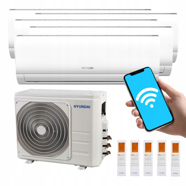 Klimatyzacja MultiSplit HYUNDAI 5x Revolution 120m2 WiFi do Grzania 10,5kW