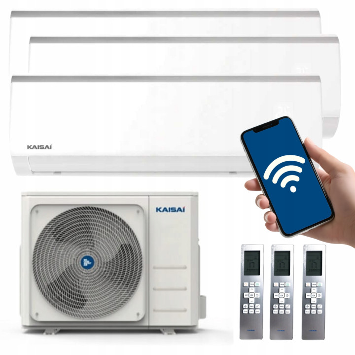Klimatyzacja ścienna Multisplit 3x KAISAI FLY WiFi Wydajny 5kW + 2x2,5kw