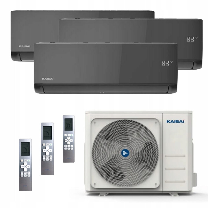 Klimatyzacja KAISAI Multisplit 3x ICE Black Hepa do 80m2 iFeel WiFi 8kW