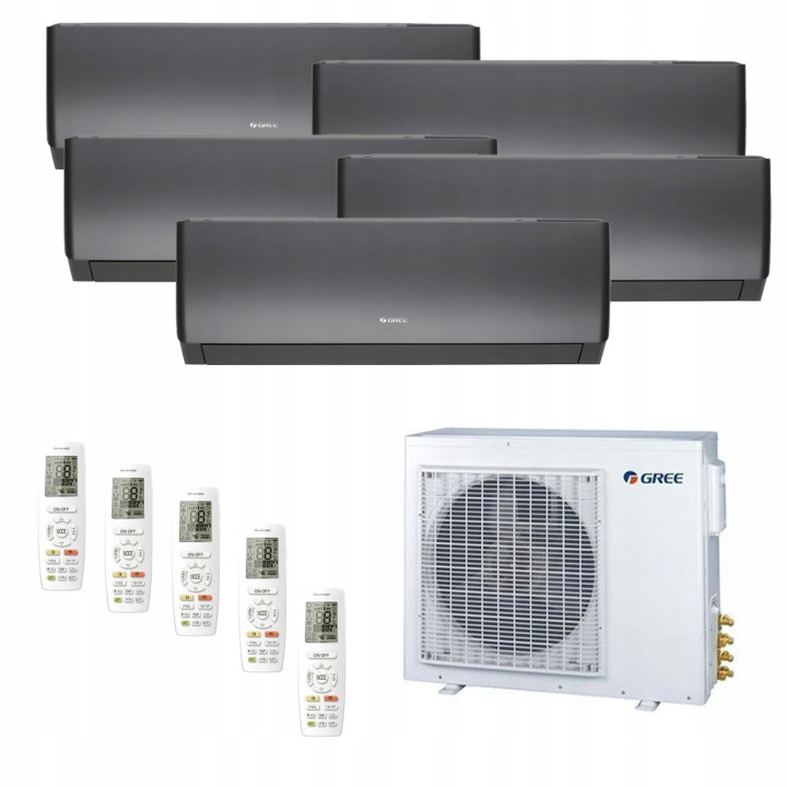 Gree MULTISPLIT 5x Pular PRO Black CZARNY 150m2 do domu biura 3D WiFi