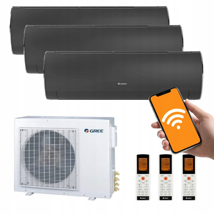 Klimatyzacja Gree Multisplit 3x FAIRY DARK Carbon wydajny do 90m2 WiFi 3D
