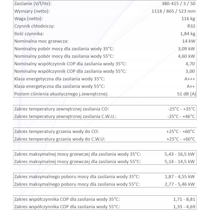 Pompa ciepła Aiwa Split 14kW