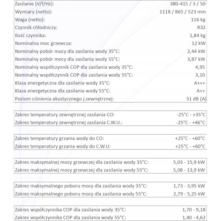 Pompa ciepła Aiwa Split 12kW