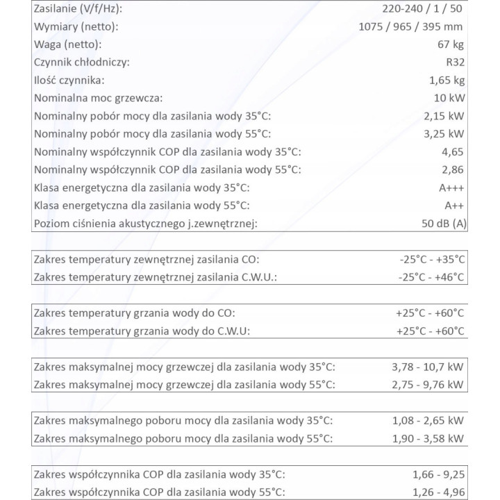 Pompa ciepła Aiwa Split 10kW