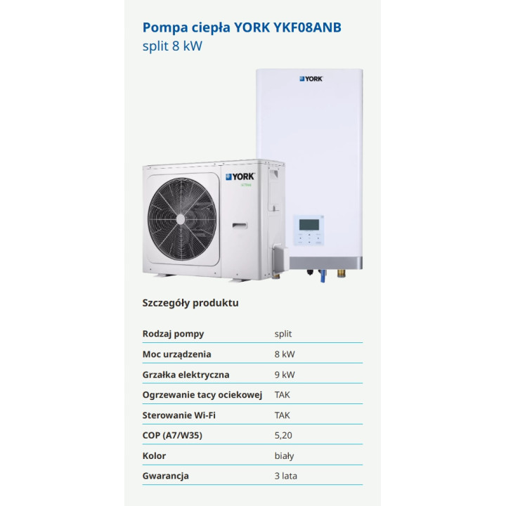 Pompa ciepła YORK YKF08ANB split 8kW Sterowanie WiFi