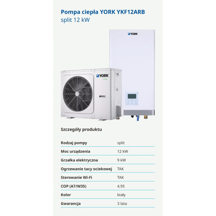 Pompa ciepła YORK YKF12ARB split 12kW Sterowanie WiFi