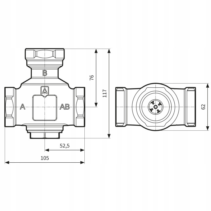 Zawór temperaturowy ATV 555 Niezawodność Precyzja DN32, Rp1 1/4" kvs 9