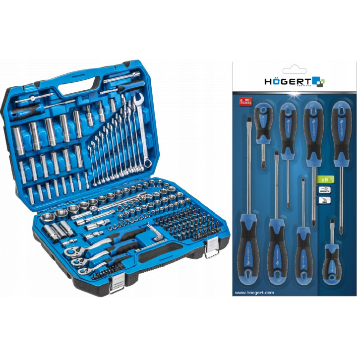 Zestaw narzędziowy Hogert HT1R444, 222 sztuk, CrV, grzechotki 72 T