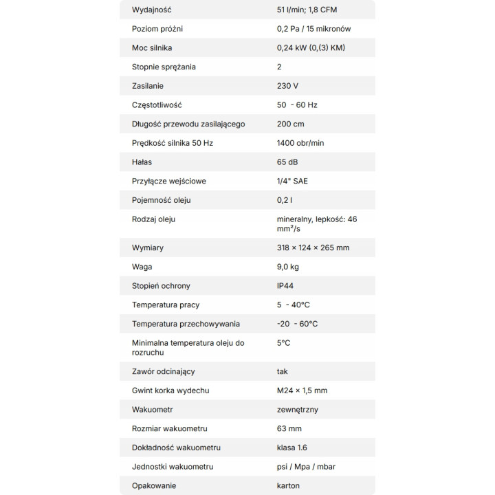 Pompa próżniowa dwustopniowa VALUE V-i220SV
