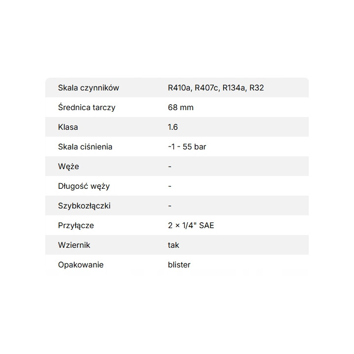 Pojedynczy manometr wysokiego ciśnienia VALUE VMG-1-S-H-R32
