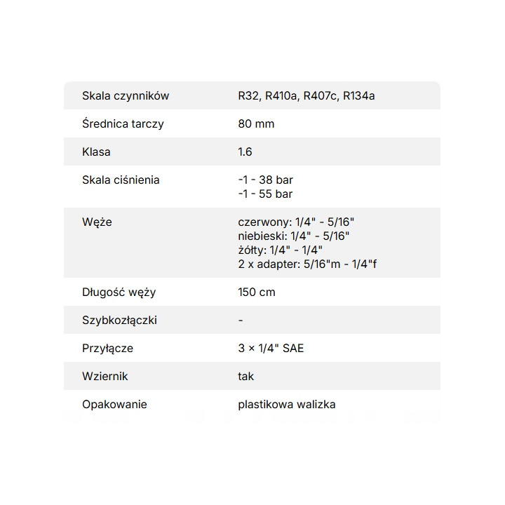 Zestaw pompa próżniowa SPV125 + manometry VALUE VMG-2-R32