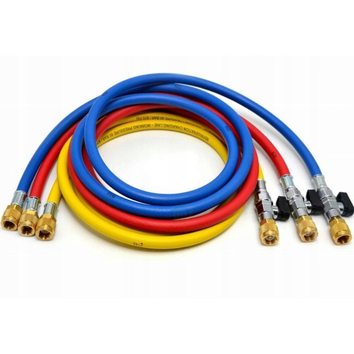 Wąż serwisowy 1/4" z zaworem Refco 90cm CA-CL-36-R ciśnieniowy