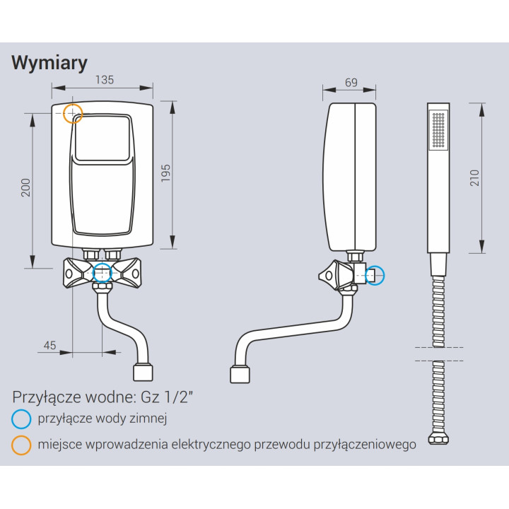 Prysznicowy przepływowy podgrzewacz wody Kospel EPS2.P 5,5kW