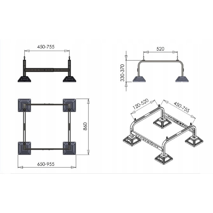 Podstawa regulowana uchwyt pod pompę ciepła FrameFoot FF-755 360kg